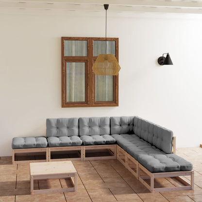 8 pcs conjunto lounge de jardim com almofadões pinho maciço