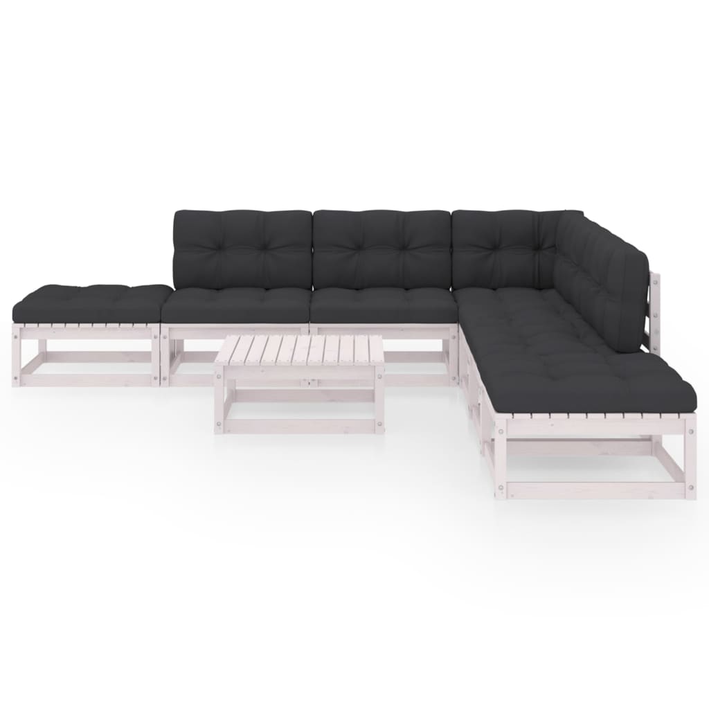 8 pcs conjunto lounge de jardim com almofadões pinho maciço