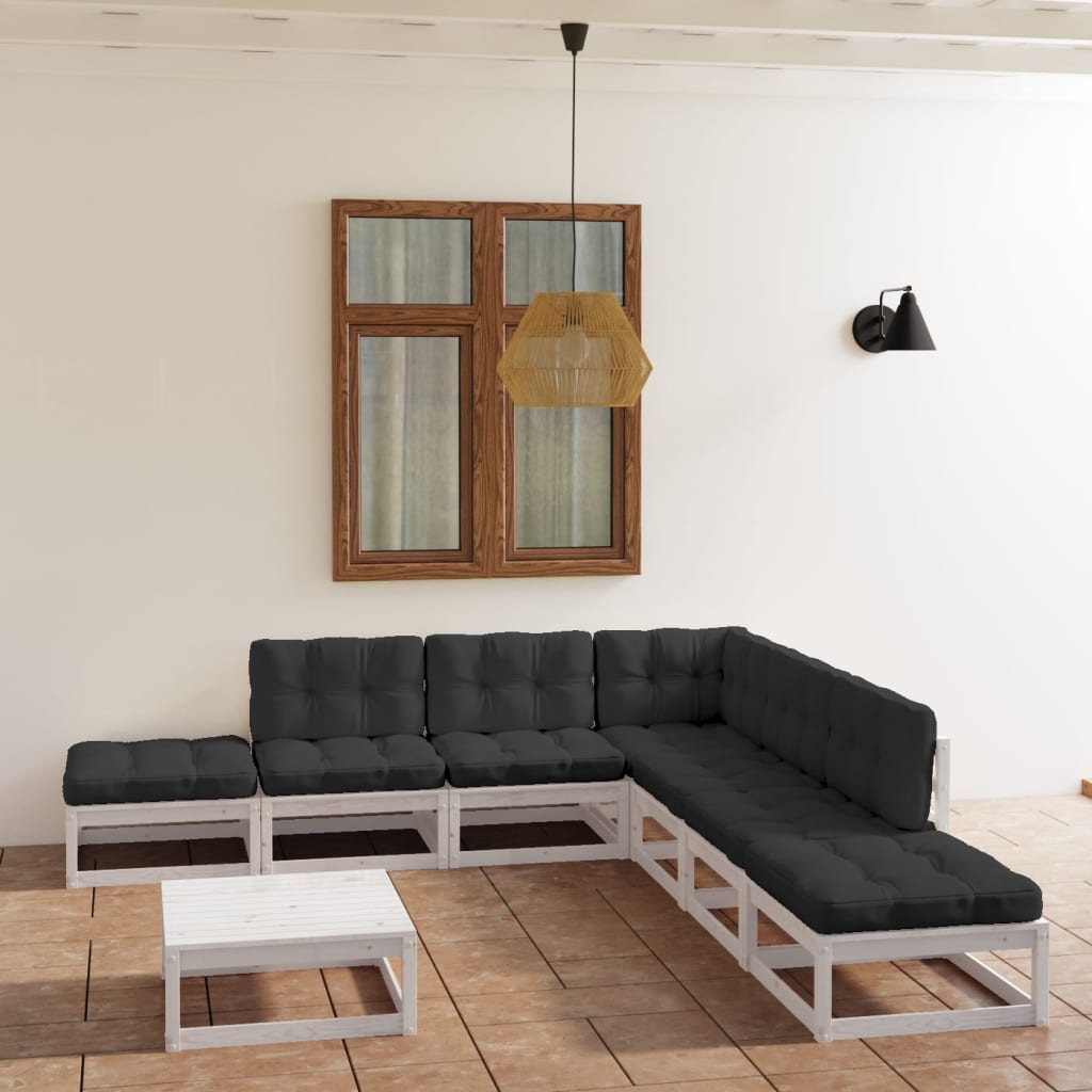 8 pcs conjunto lounge de jardim com almofadões pinho maciço