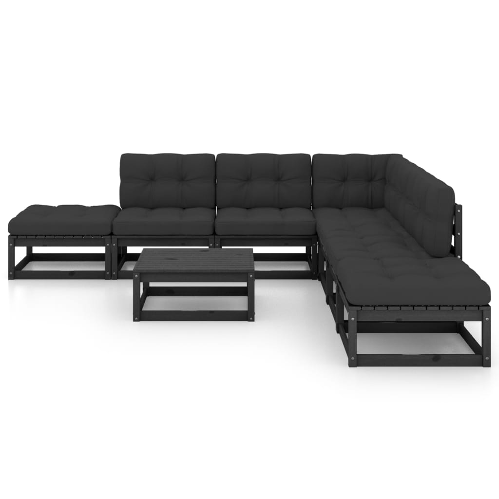 8 pcs conjunto lounge de jardim com almofadões pinho maciço