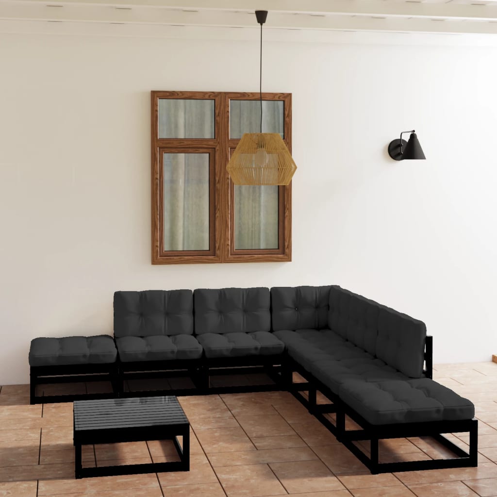 8 pcs conjunto lounge de jardim com almofadões pinho maciço