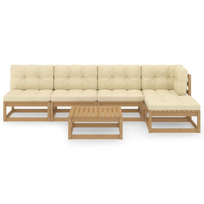 6 pcs conjunto lounge de jardim com almofadões pinho maciço