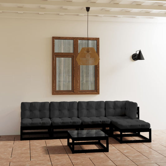 6 pcs conjunto lounge de jardim com almofadões pinho maciço