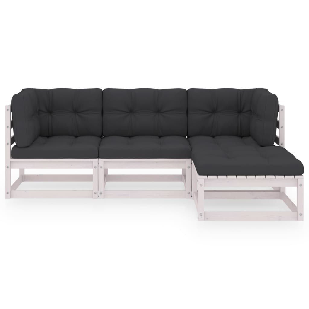 4 pcs conjunto lounge de jardim c/ almofadões pinho maciço