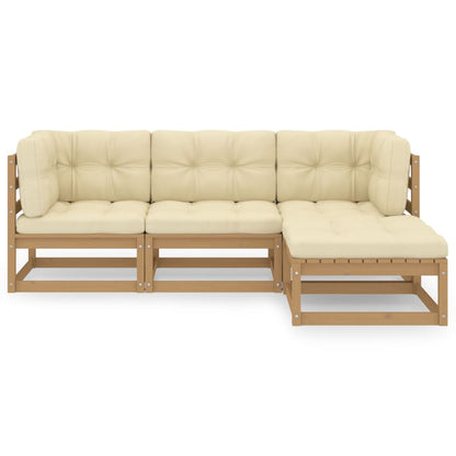 4 pcs conjunto lounge de jardim c/ almofadões pinho maciço