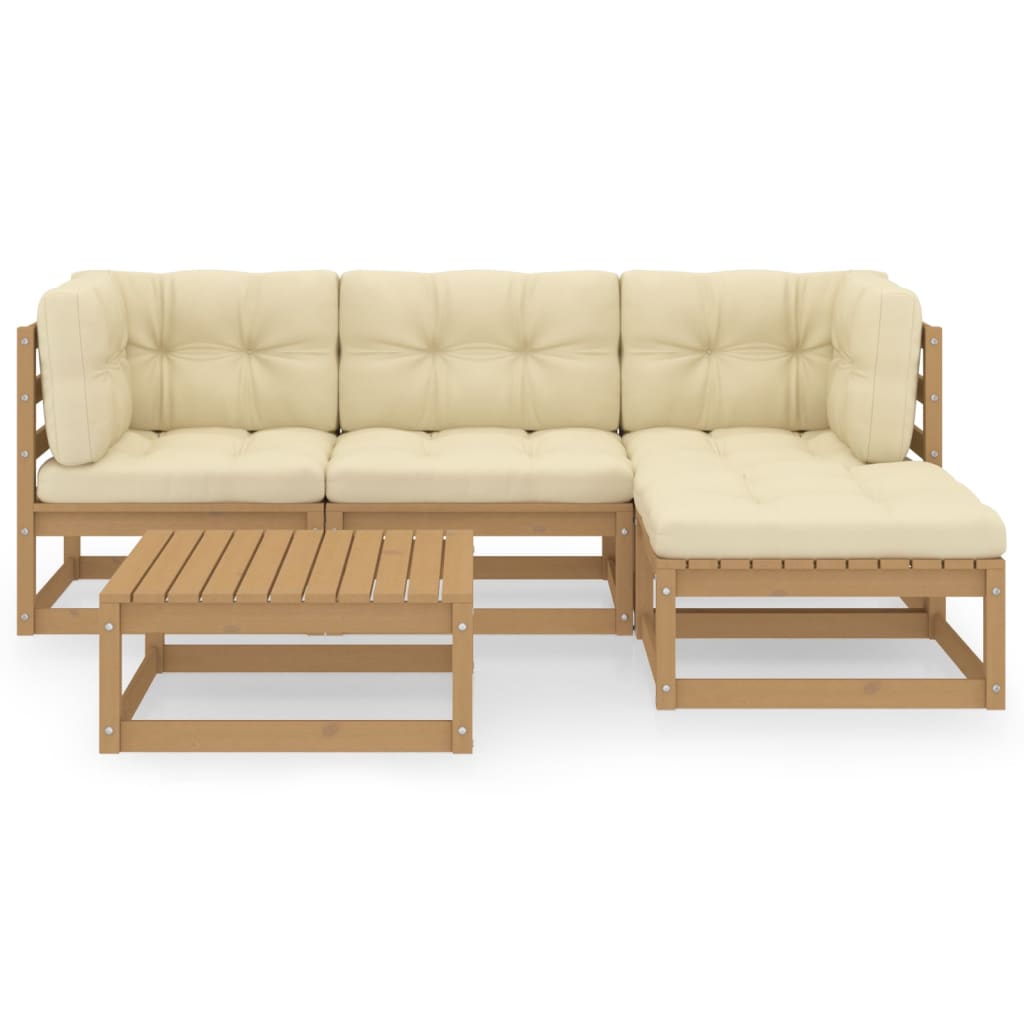 5 pcs conjunto lounge de jardim c/ almofadões pinho maciço