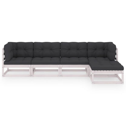 5 pcs conjunto lounge de jardim c/ almofadões pinho maciço