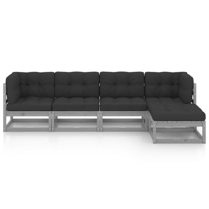 5 pcs conjunto lounge de jardim c/ almofadões pinho maciço