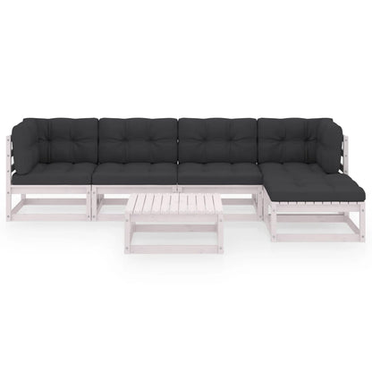 6 pcs conjunto lounge de jardim c/ almofadões pinho maciço