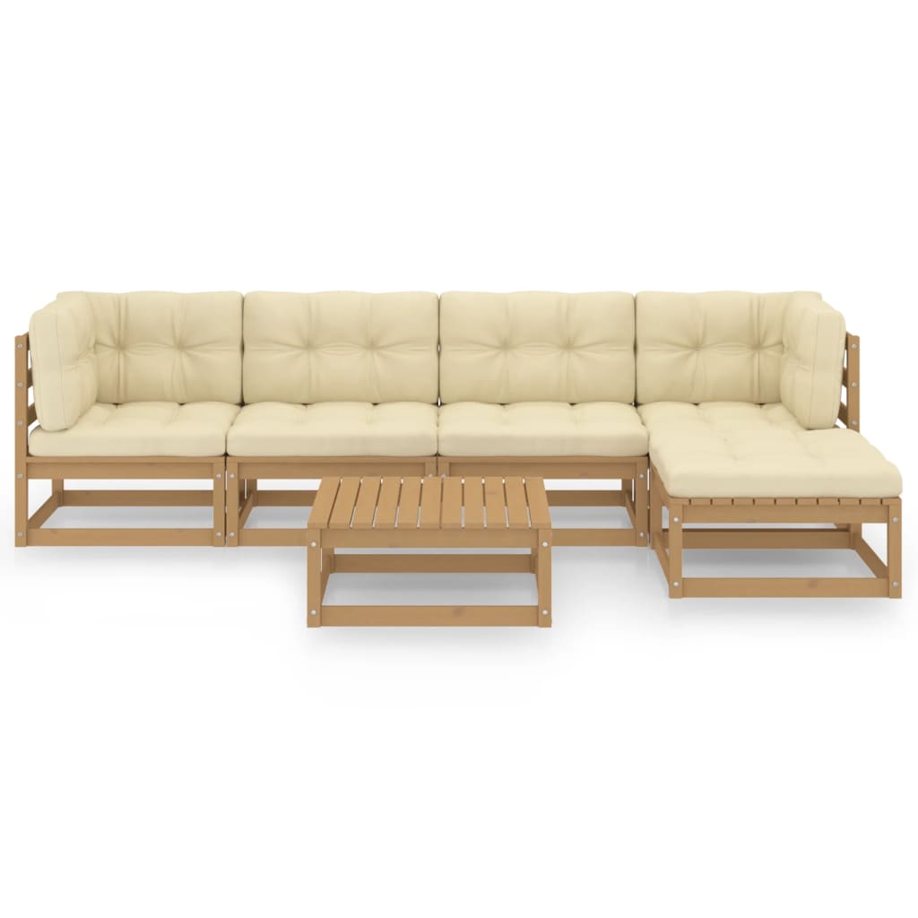 6 pcs conjunto lounge de jardim com almofadões pinho maciço