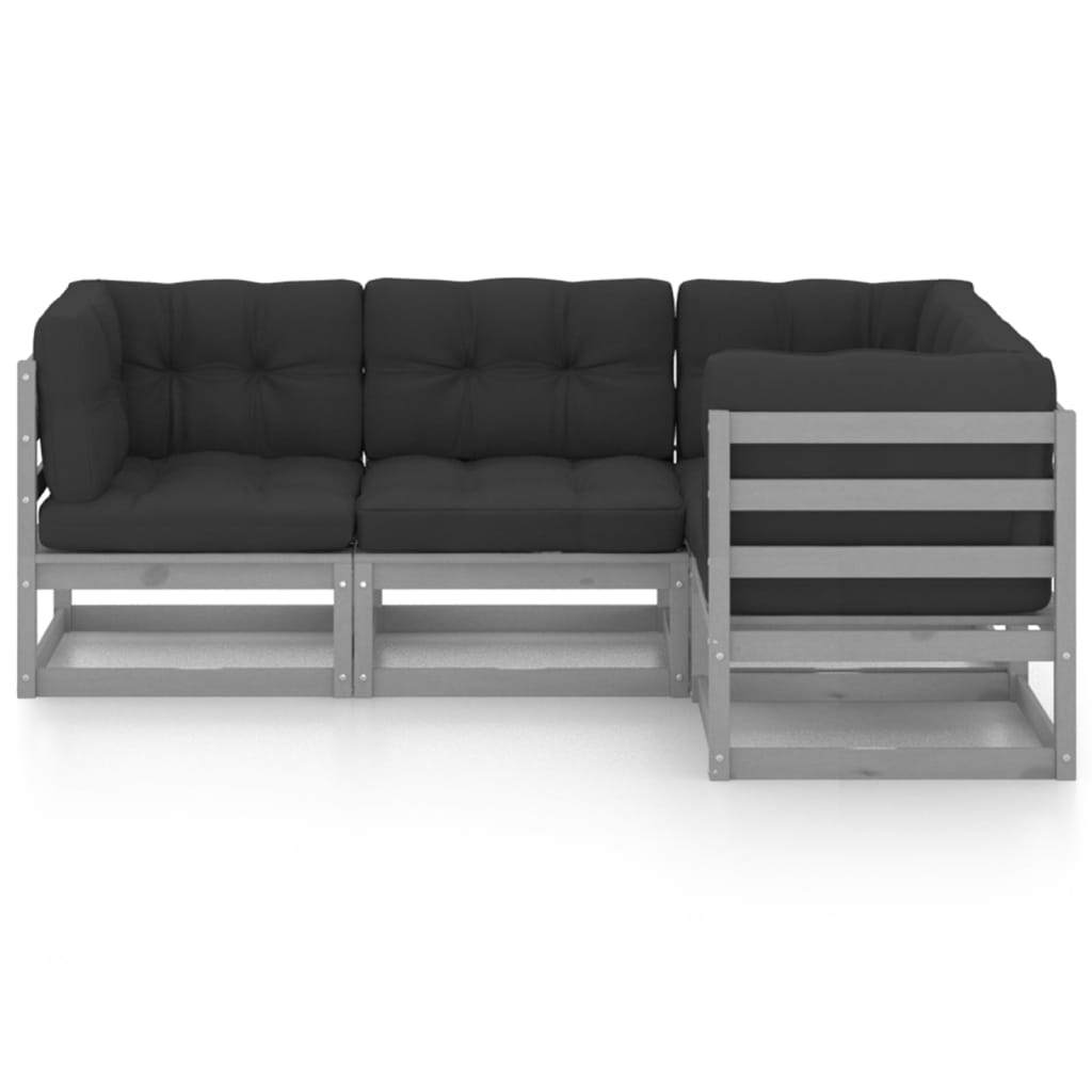 4 pcs conjunto lounge de jardim c/ almofadões pinho maciço