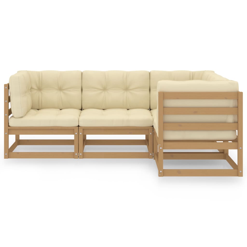 4 pcs conjunto lounge de jardim c/ almofadões pinho maciço