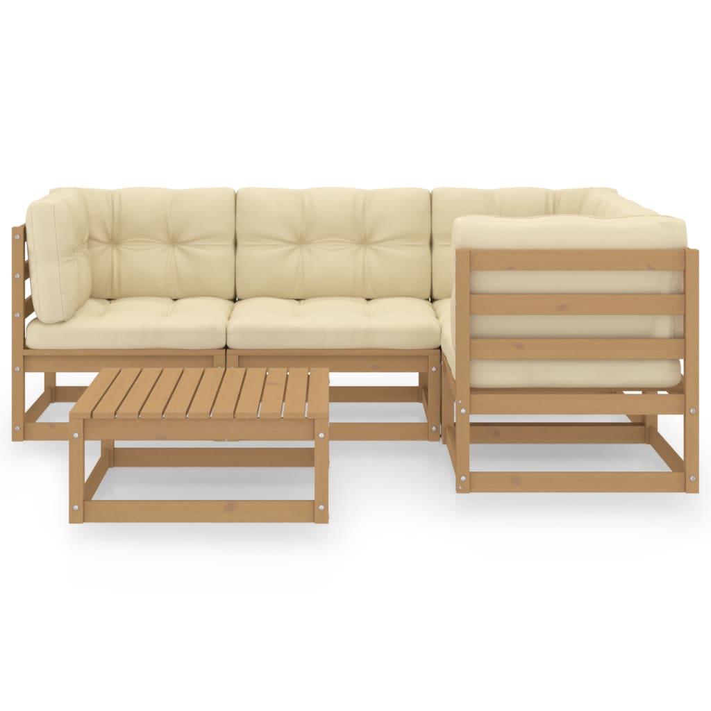 5 pcs conjunto lounge de jardim com almofadões pinho maciço