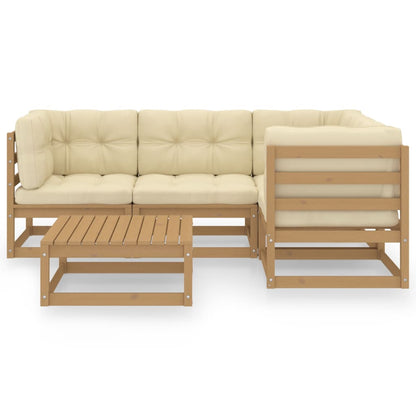 5 pcs conjunto lounge de jardim com almofadões pinho maciço