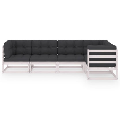 5 pcs conjunto lounge de jardim c/ almofadões pinho maciço