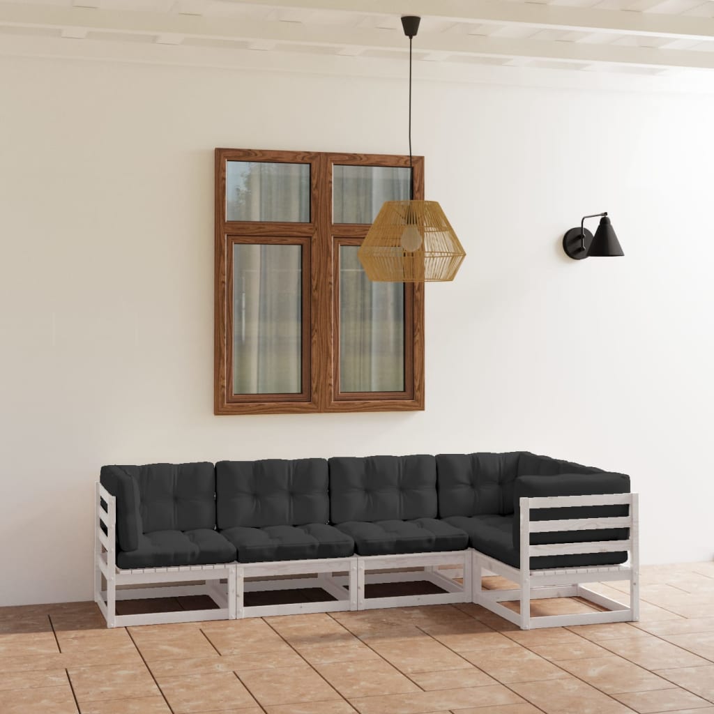 5 pcs conjunto lounge de jardim c/ almofadões pinho maciço