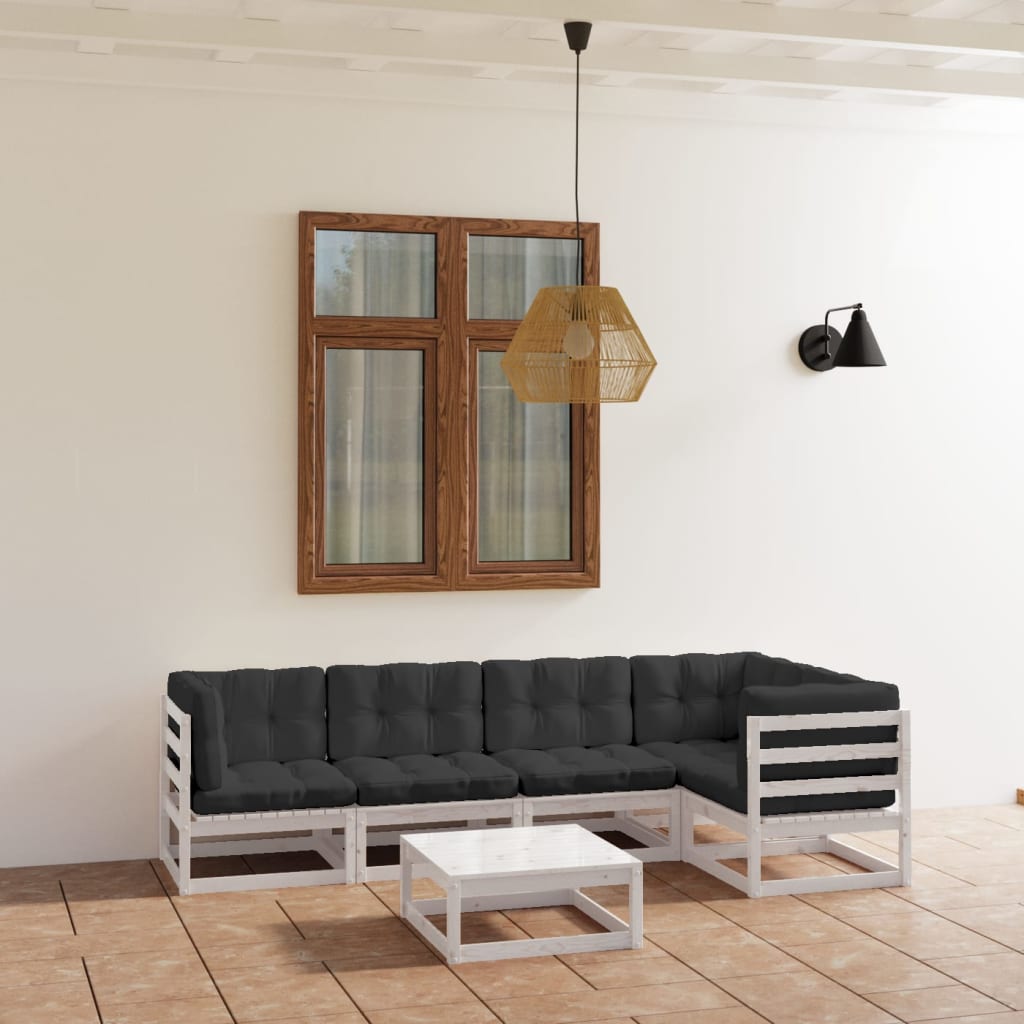 6 pcs conjunto lounge de jardim com almofadões pinho maciço