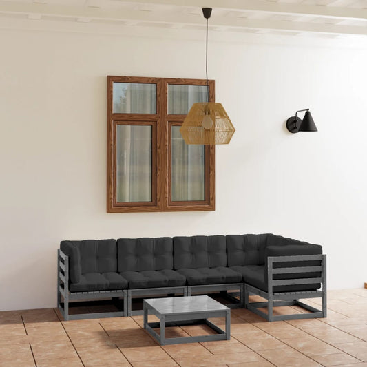 6 pcs conjunto lounge de jardim c/ almofadões pinho maciço