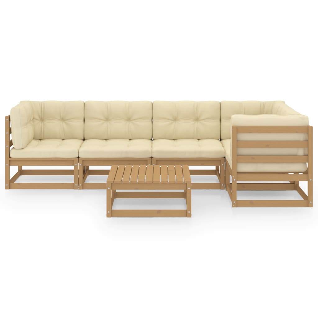 6 pcs conjunto lounge de jardim com almofadões pinho maciço