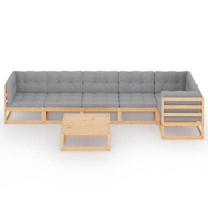 7 pcs conjunto lounge de jardim com almofadões pinho maciço