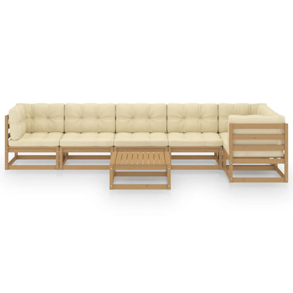 7 pcs conjunto lounge de jardim com almofadões pinho maciço