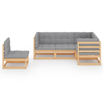 5 pcs conjunto lounge de jardim c/ almofadões pinho maciço