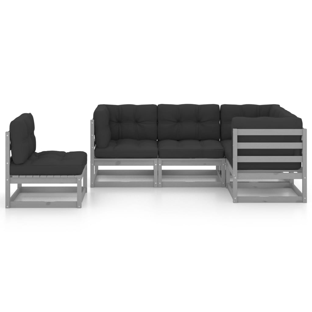 5 pcs conjunto lounge de jardim c/ almofadões pinho maciço