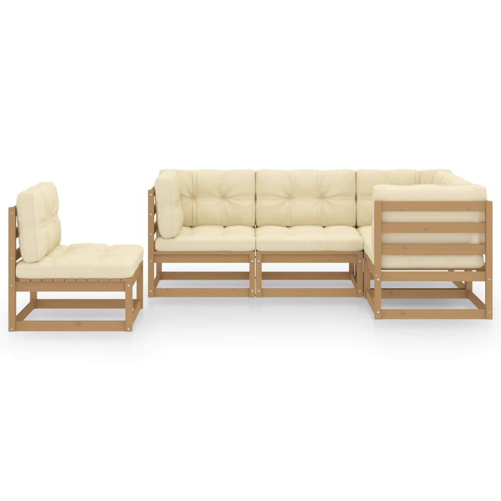 5 pcs conjunto lounge de jardim com almofadões pinho maciço