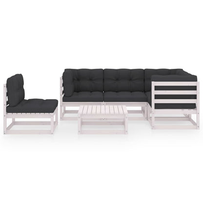 6 pcs conjunto lounge de jardim com almofadões pinho maciço