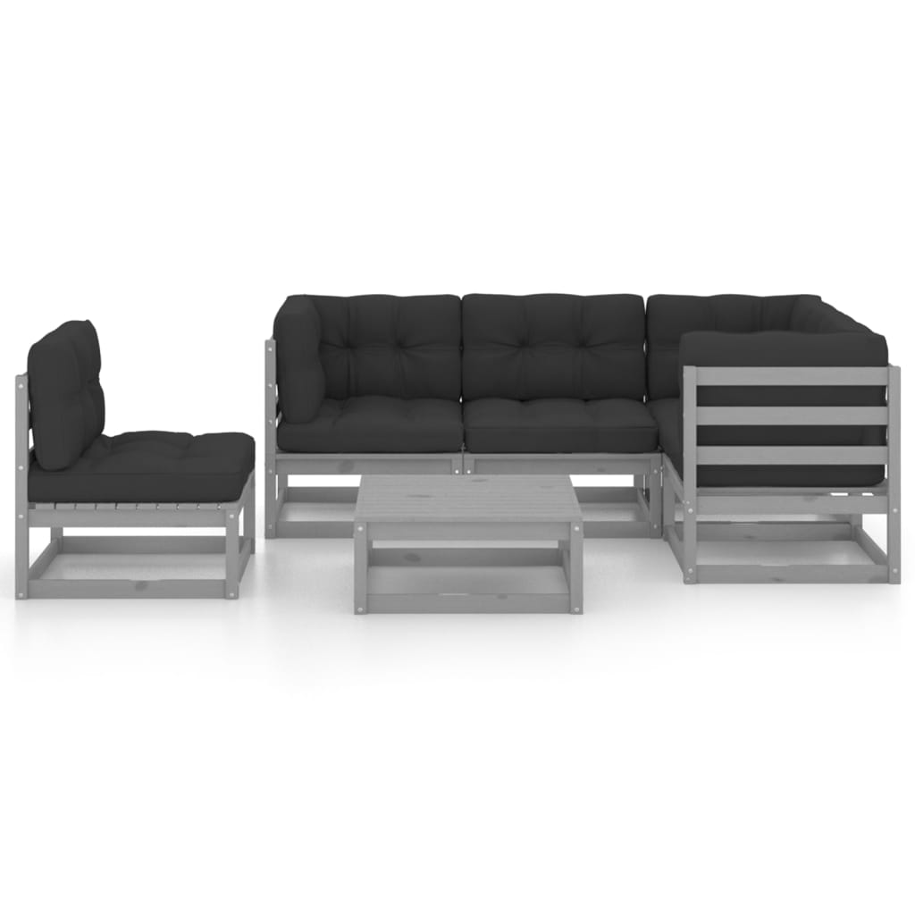 6 pcs conjunto lounge de jardim c/ almofadões pinho maciço