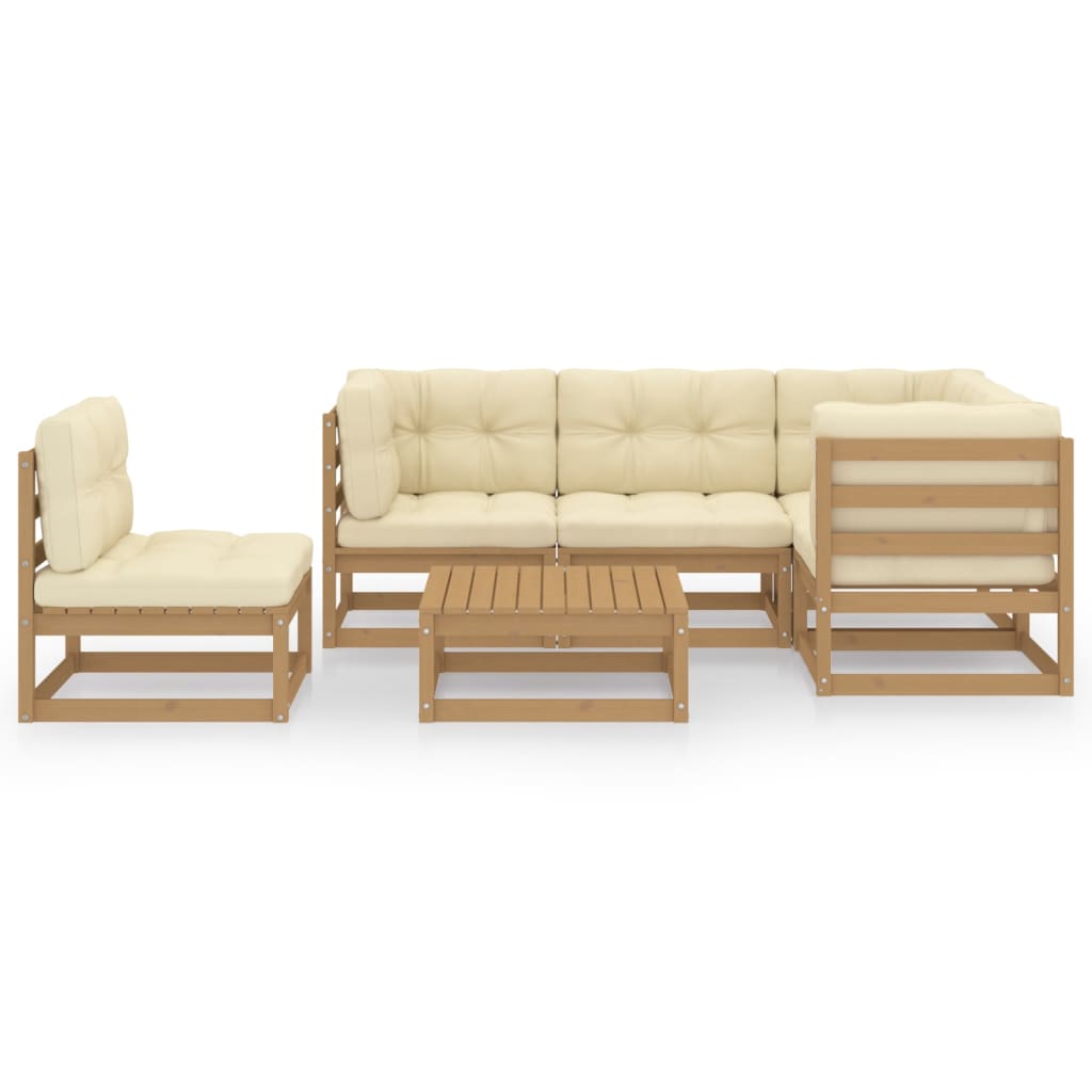 6 pcs conjunto lounge de jardim com almofadões pinho maciço