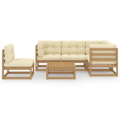 6 pcs conjunto lounge de jardim com almofadões pinho maciço