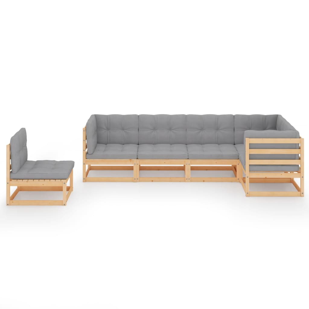 6 pcs conjunto lounge de jardim com almofadões pinho maciço