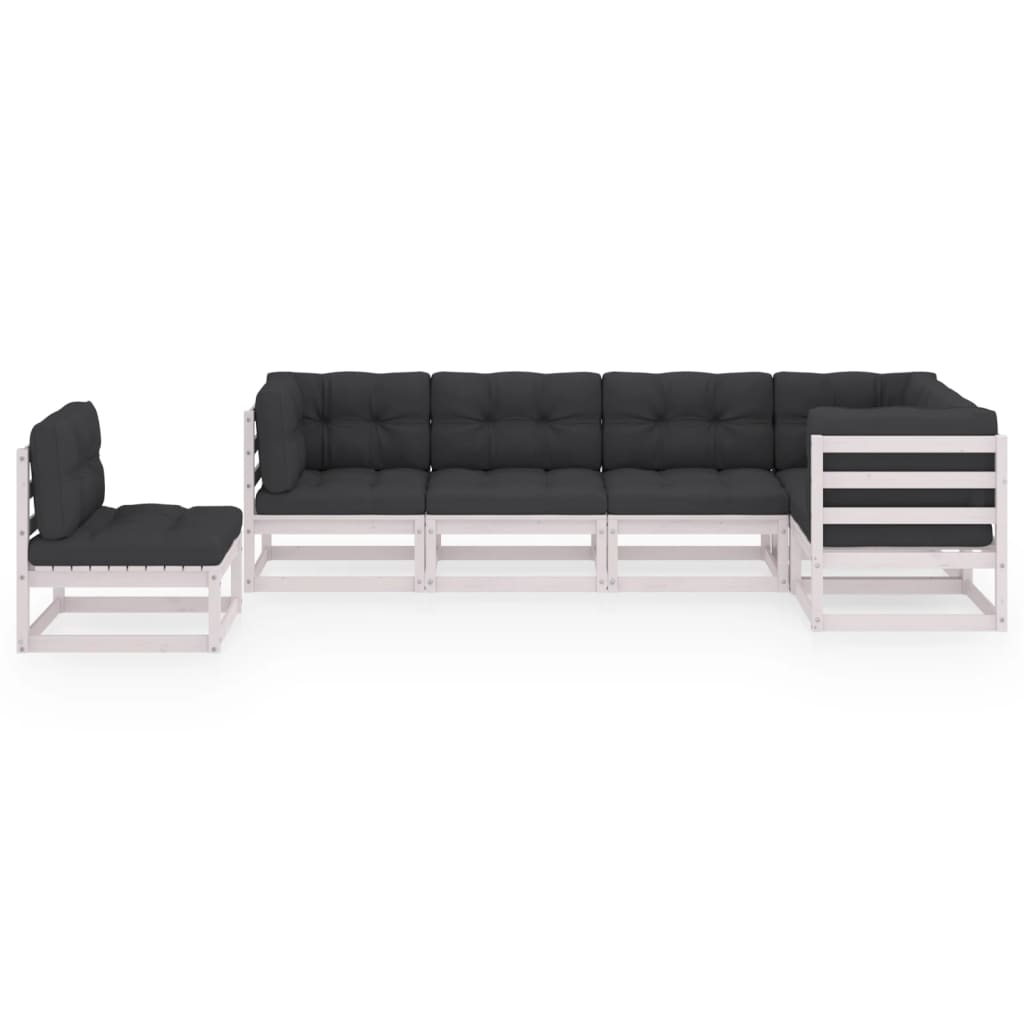 6 pcs conjunto lounge de jardim com almofadões pinho maciço