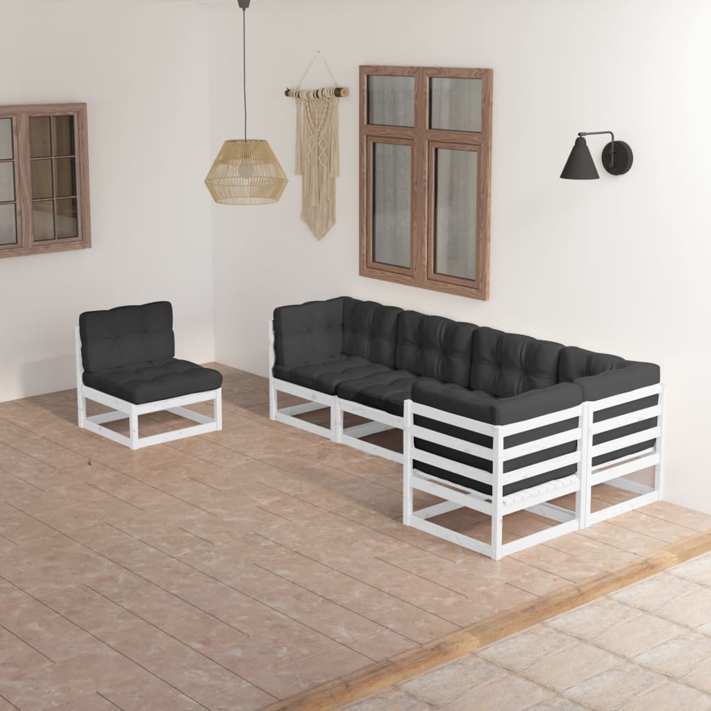 6 pcs conjunto lounge de jardim com almofadões pinho maciço