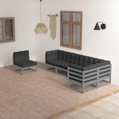 6 pcs conjunto lounge de jardim c/ almofadões pinho maciço