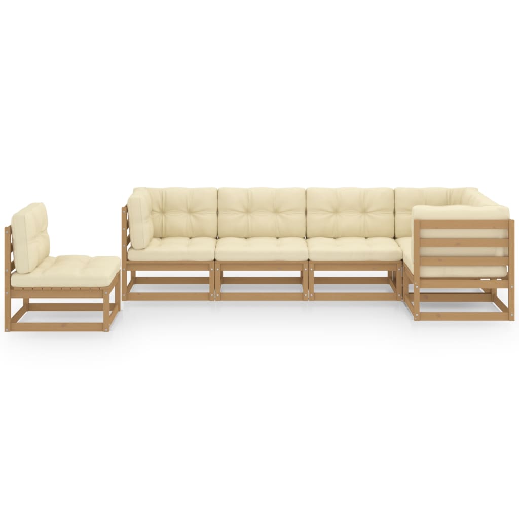 6 pcs conjunto lounge de jardim com almofadões pinho maciço