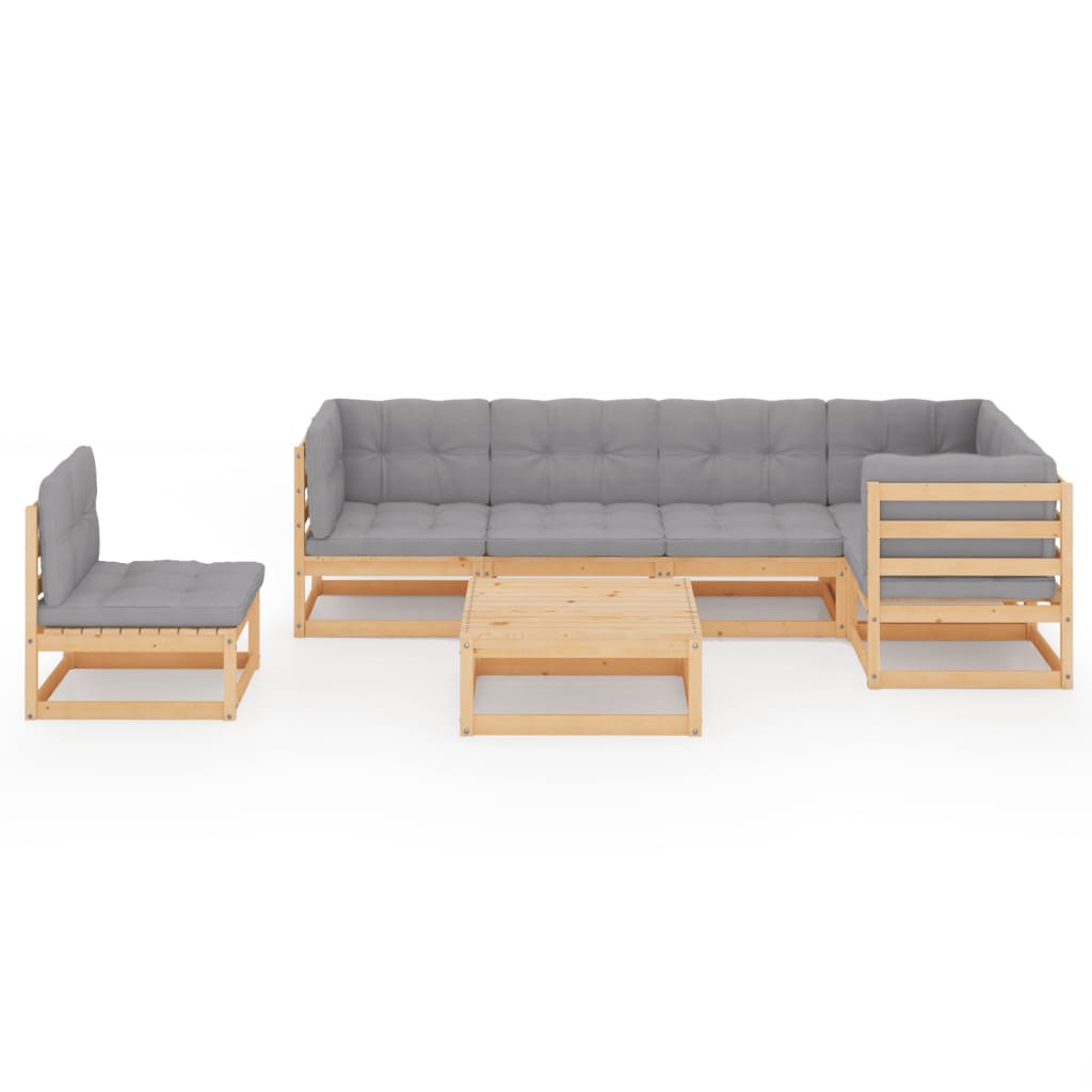 7 pcs conjunto lounge de jardim com almofadões pinho maciço