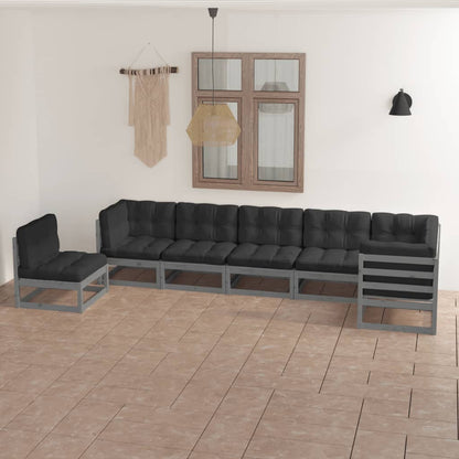 7 pcs conjunto lounge de jardim c/ almofadões pinho maciço