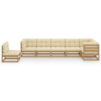 7 pcs conjunto lounge de jardim c/ almofadões pinho maciço