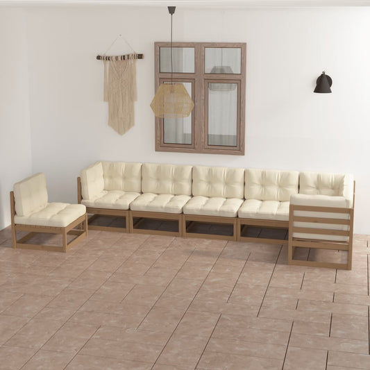 7 pcs conjunto lounge de jardim c/ almofadões pinho maciço