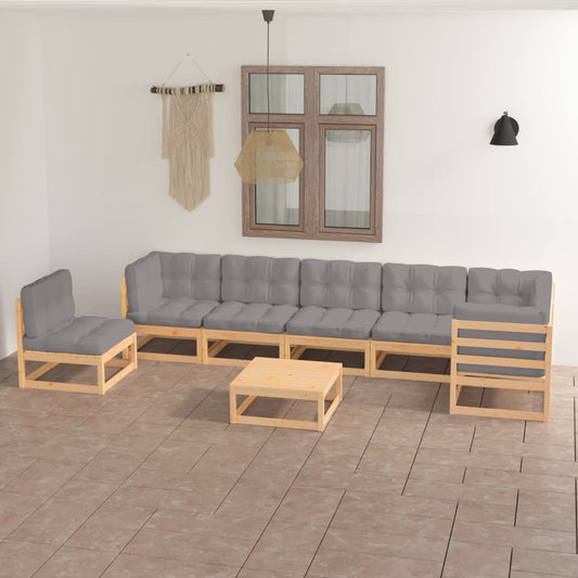 8 pcs conjunto lounge de jardim com almofadões pinho maciço