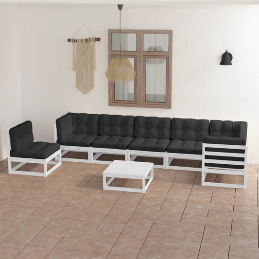 8 pcs conjunto lounge de jardim com almofadões pinho maciço