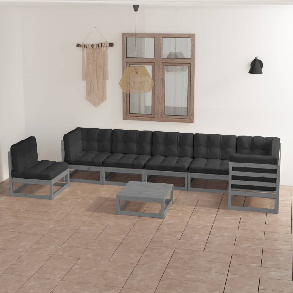 8 pcs conjunto lounge de jardim c/ almofadões pinho maciço