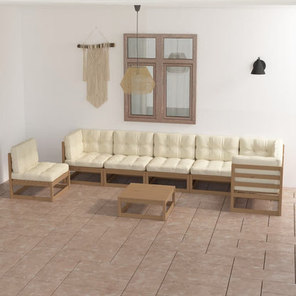 8 pcs conjunto lounge de jardim com almofadões pinho maciço