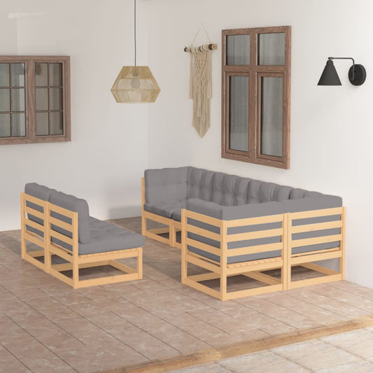 7 pcs conjunto lounge de jardim c/ almofadões pinho maciço