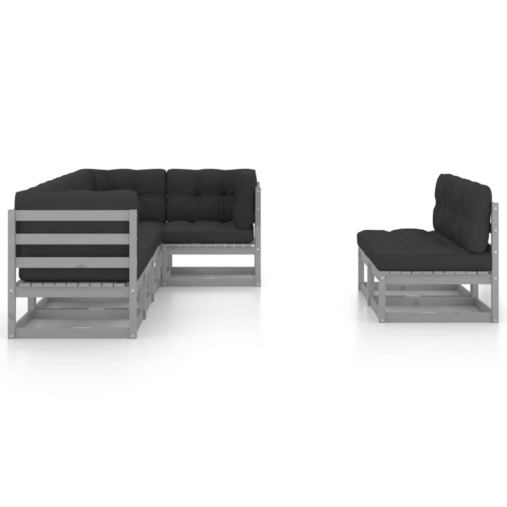 7 pcs conjunto lounge de jardim c/ almofadões pinho maciço