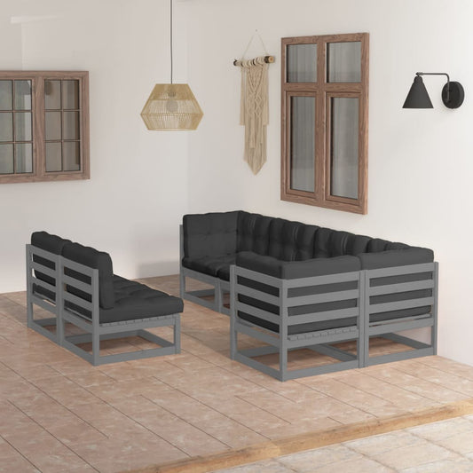 7 pcs conjunto lounge de jardim c/ almofadões pinho maciço