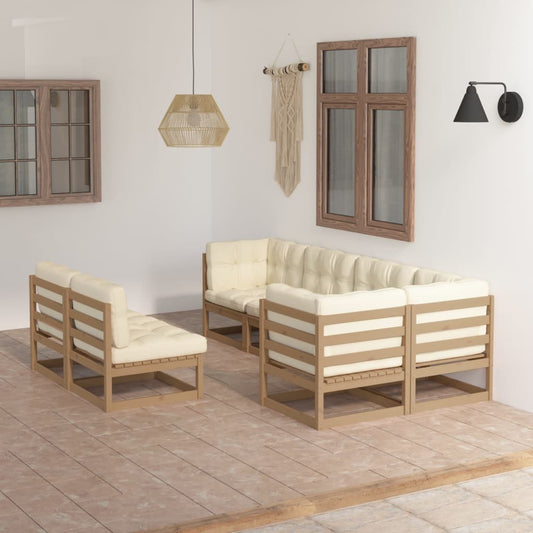 7 pcs conjunto lounge de jardim c/ almofadões pinho maciço