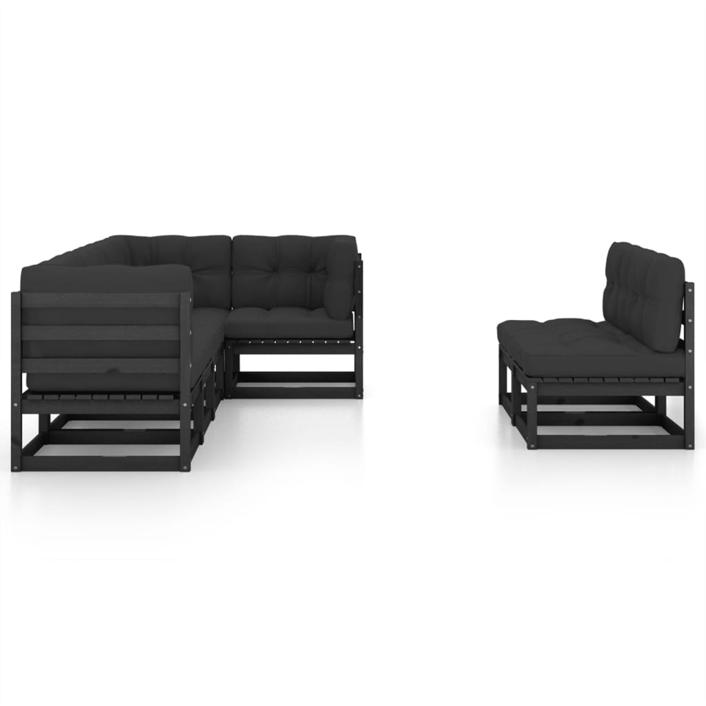 7 pcs conjunto lounge de jardim c/ almofadões pinho maciço